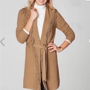 J Jill Sweater Petite XS Belted Fringe Cardigan Open Front Boho Western